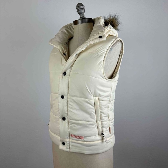Burton Ivory Sleeveless Hooded Button Up Puffer Vest Size Medium - Picture 3 of 16